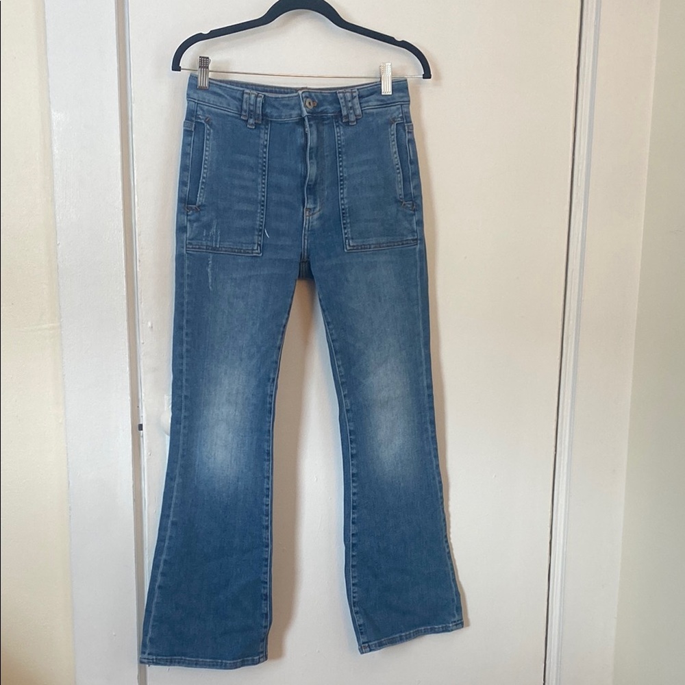 Pilcro Blue Flare Wide Leg Jeans